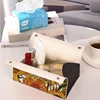 Ins Oil Painting Paper Box Leather Tissue Cover Car Creative Desktop Student Dormitory Office Storage for Living Room Bedroom 2
