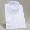 Men's Long Sleeve Mao-collar (Mandarin Collar) Shirt Single Patch Pocket Smart Casual Regular-fit Business Office Dress Shirts