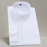 Men's Long Sleeve Mao-collar (Mandarin Collar) Shirt Single Patch Pocket Smart Casual Regular-fit Business Office Dress Shirts
