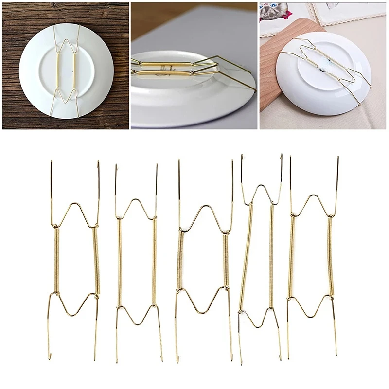 

5 Size Kitchen Wall Display Plate Dish Hangers Holder W Type Invisible Spring Hanging Hook Plates Home Decorating Porch Decor