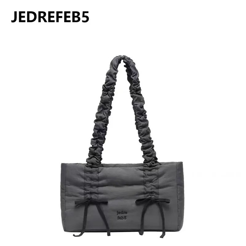 JEDREFEB5 Korean niche trendy pleated bow handbag for women's one shoulder diagonal cross bag
