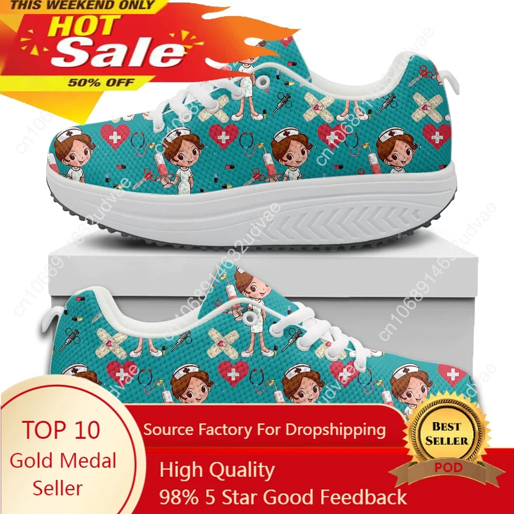 

Comfort Lace-up Platform Sneakers Medical Care Nurse Print Casual Swing Shoes Non-Slip Nursing Shoes Toning Shoes