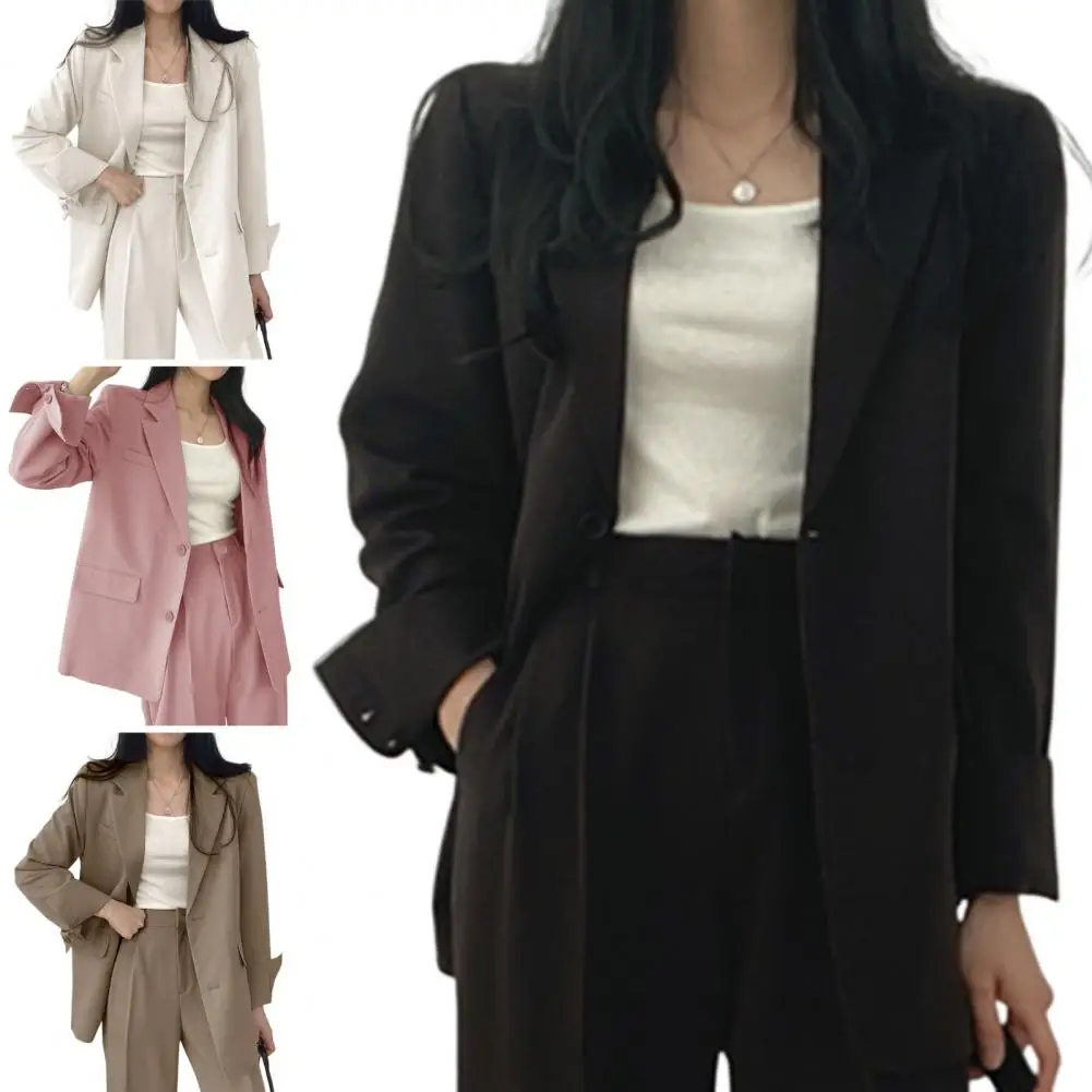 

Women Spring Autumn Suit Coat Long Sleeve Pockets Jackets Coat Solid Color Loose Fit Casual Blazer Workwear Lapel Suit Jacket