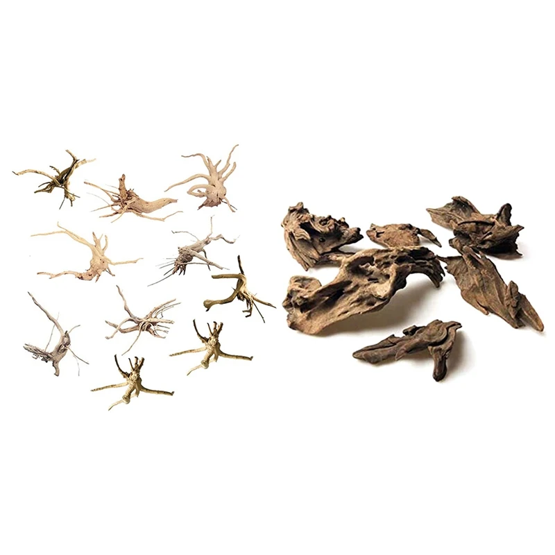 

LUDA 16 Pcs Reptiles Aquarium Fish Tank Decoration Fish Tank Cave Hideout Driftwood Brown & Wood Color