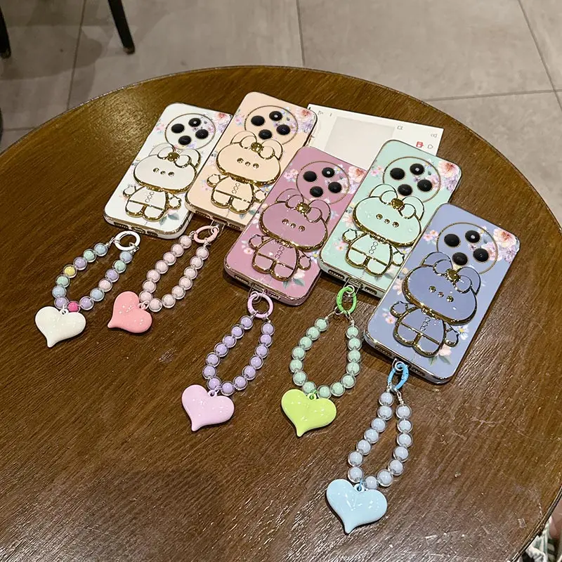 Elegant Floral Plated Lanyard Bracket Phone Case