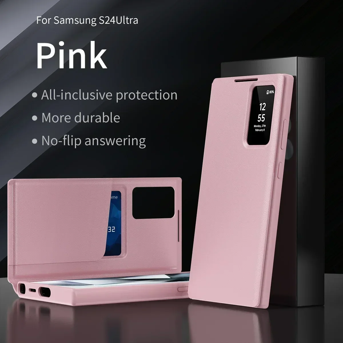 Premium Business Leather Flip Case with LED Display and Card Pockets