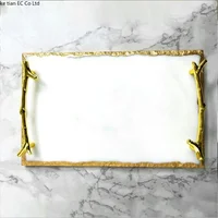 Luxury Marble Tray with Gold Handles and Trim, Vanity Tray for Jewelry Display, Serving Tray for Counter Dresser Nightstand Desk 1