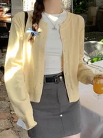 Sweet Lazy Milk Yellow Knitted Open Cardigan Women's Early Winter New Sle Top Coat High-End Feeling Small Size Sweater