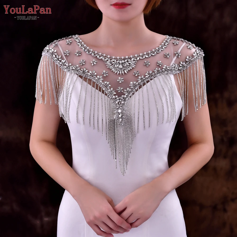 YouLaPan SG33 Luxury Bolero Woman Party Rhinestones Wedding Shoulder Cover Rhinestone Tassel Wedding Accessorie Wedding Stola