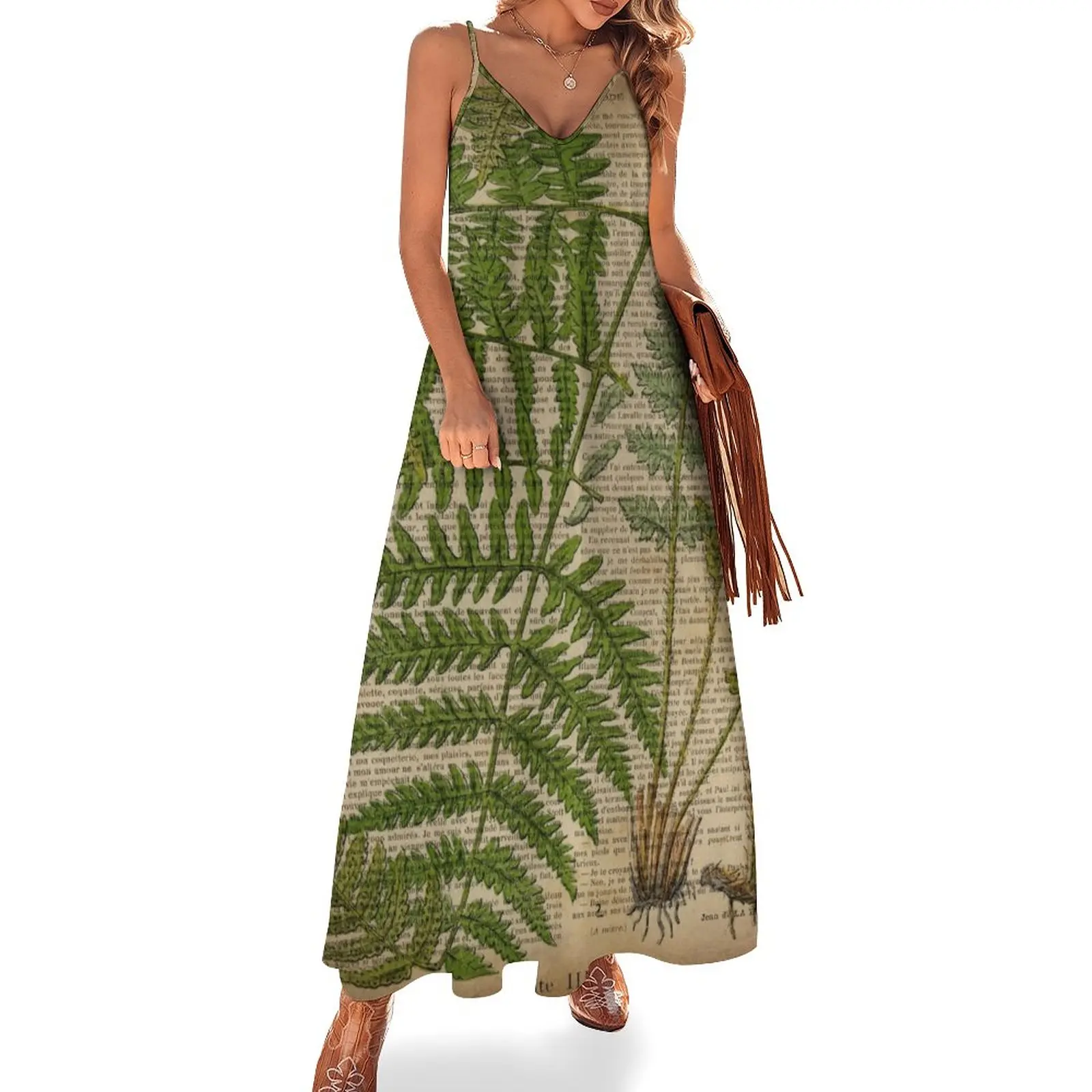 

vintage foliage hipster botanical print fern leaves Sleeveless Dress Bridesmaid dress woman Summer skirt