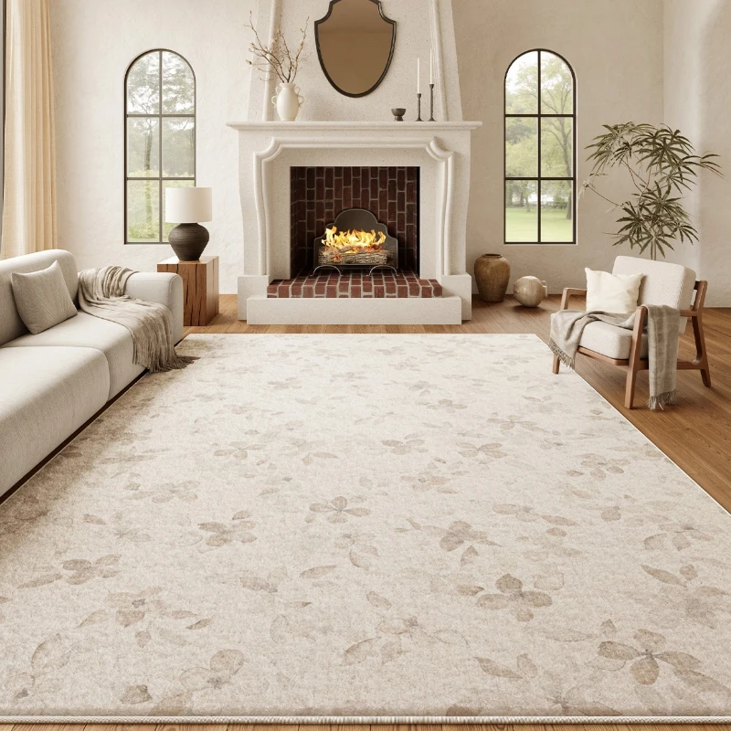 Living Room Carpet Simple High-grade Floral Large Area Bedroom Plush Rug French Cream Style Sofa Coffee Table Floor Mat Tapis 러그