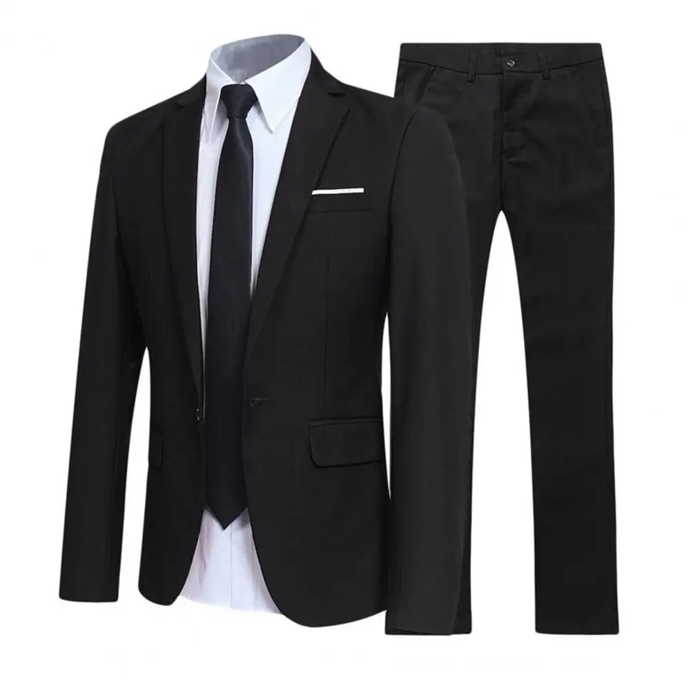 

Men's Casual Boutique Business SuitSolid Color Turndown Collar Slim Fit Wedding Groom Suit Coat Blazers Trousers Suit Men's Sets