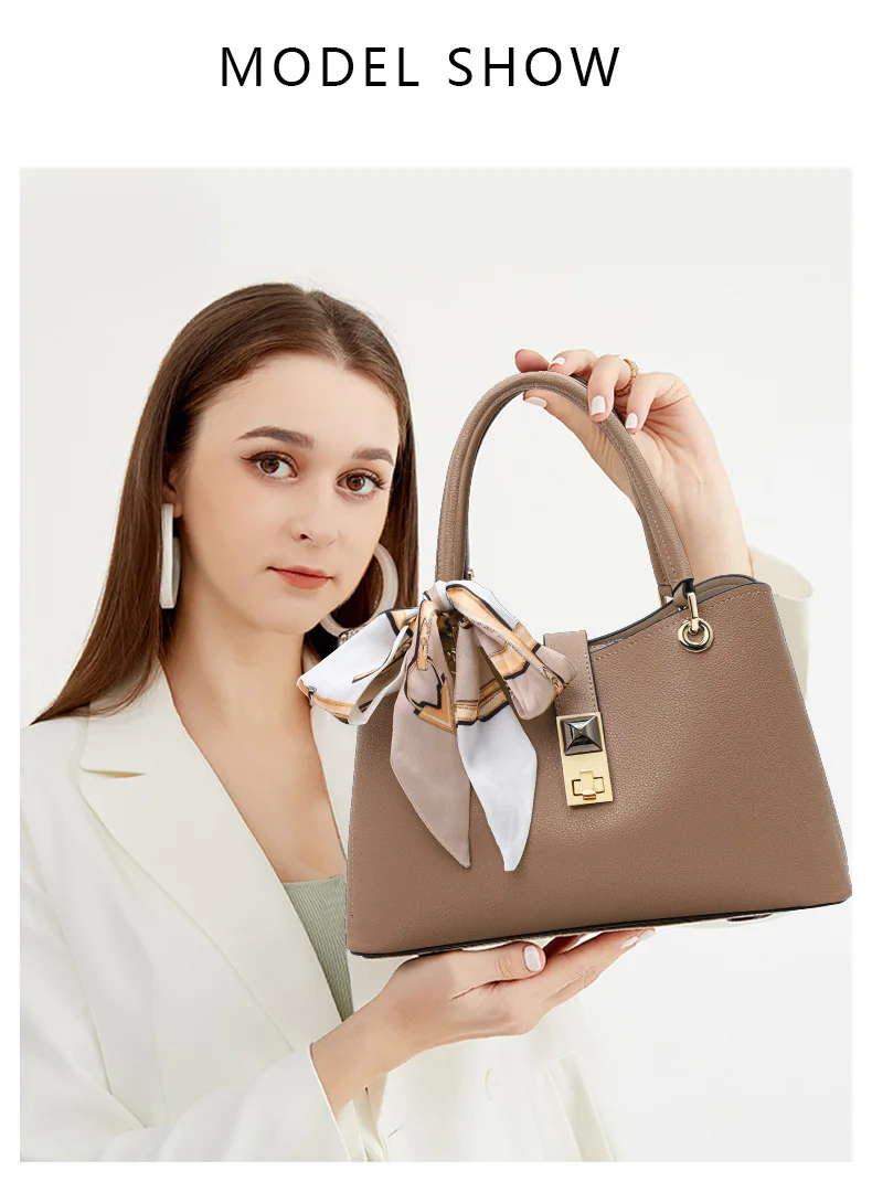 Neue Seidenschal-Dekorierte Kuhleder-Tragetasche für Damen mit Metallverschluss, Tragbare Henkeltasche, Crossbody-Tasche, Alltagstasche, Schultertasche – Detail 1