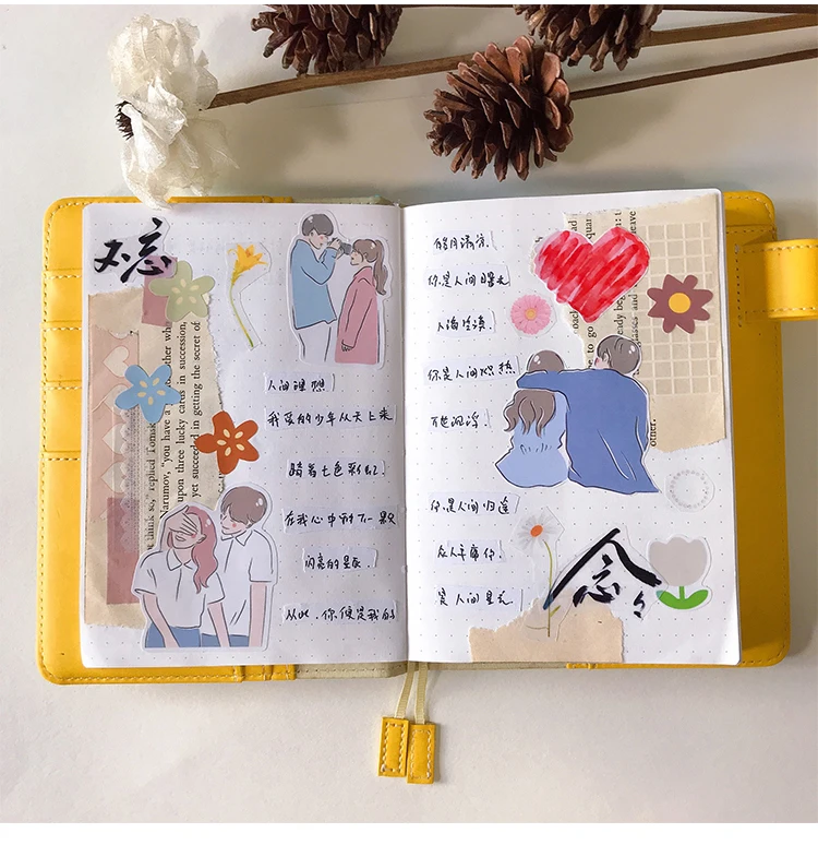 Stickers 42pcs Cute Couple Stickers Hand-painted Characters Boys and Girls Love Album Diy Decoration Diary Computer Mobile Phone