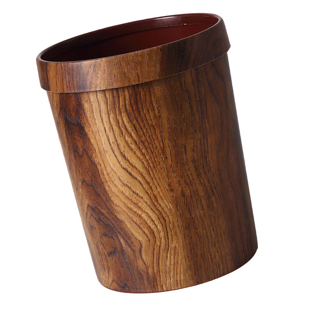 

Wood Grain Trash Can Vintage Kitchen Wastebasket Rustic Recycling Bin Round Garbage Can Removable Ring Top Rubbish Container