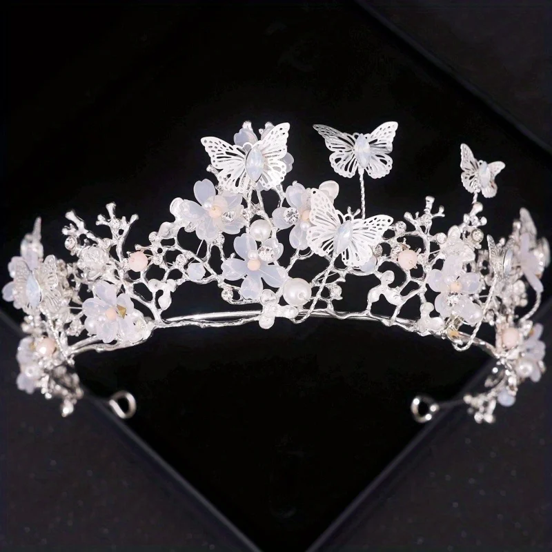 Bridal Crown Baroque Pearl Rhinestone Crown Tiara Butterfly Hairband Wedding Hair Accessories Princess Bride Tiaras bridal headwear,hair band crown