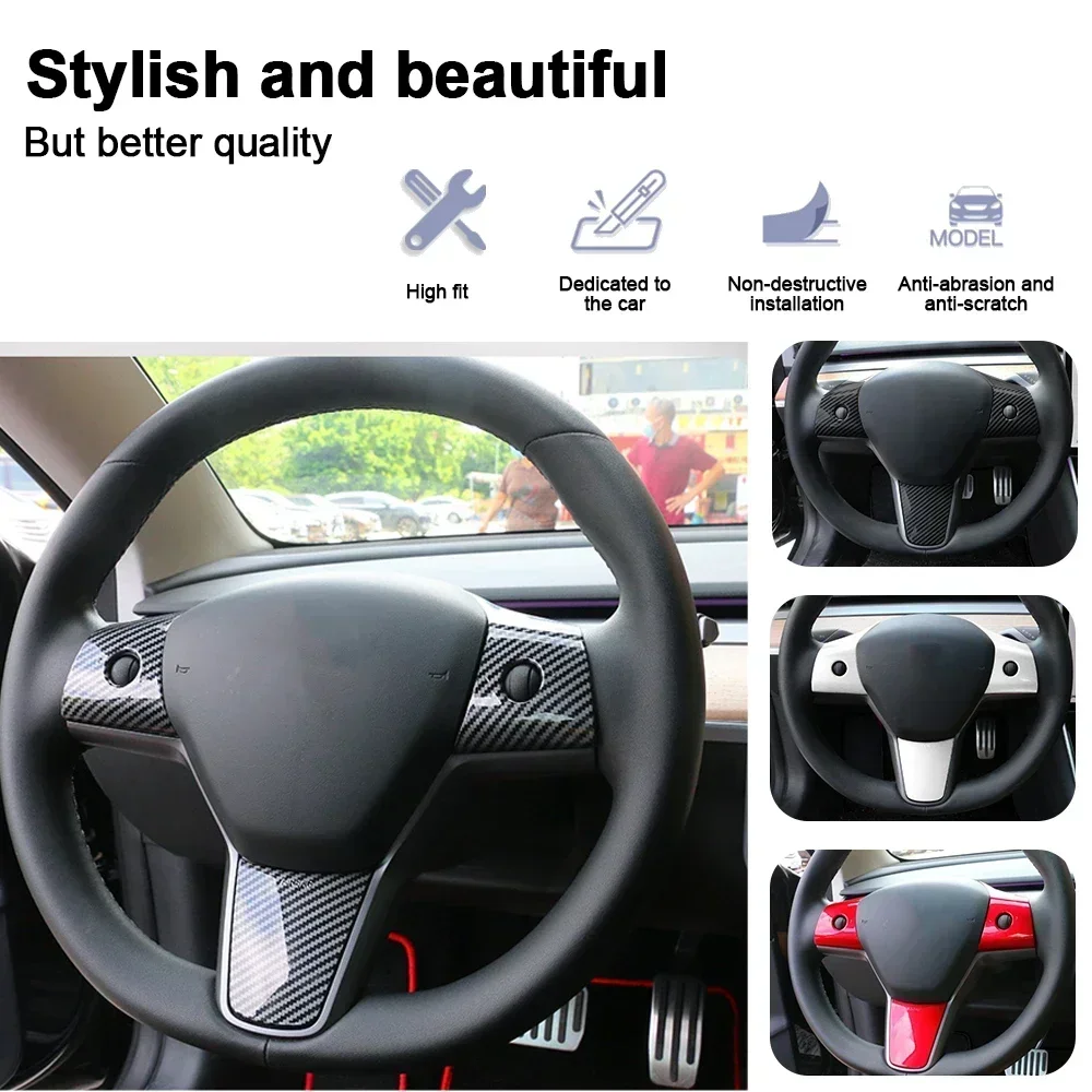 For Tesla Model Y/3 Carbon Fiber Steering Wheel Durable Stylish Custom Fit Enhance Your Driving Experience Easy Installation