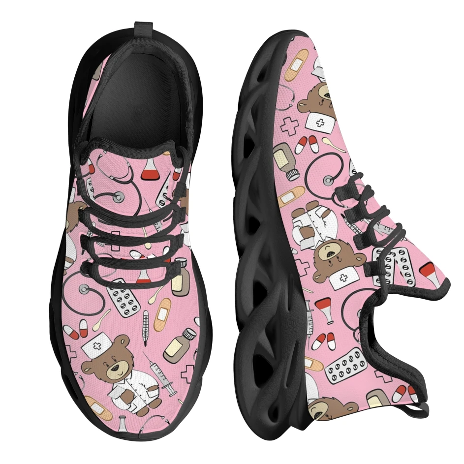 Pink Cartoon Doctor Nurse Shoes For Women Female Flats Shoes Running Sneakers Light Mesh Ladies Footwear Chaussure Femme