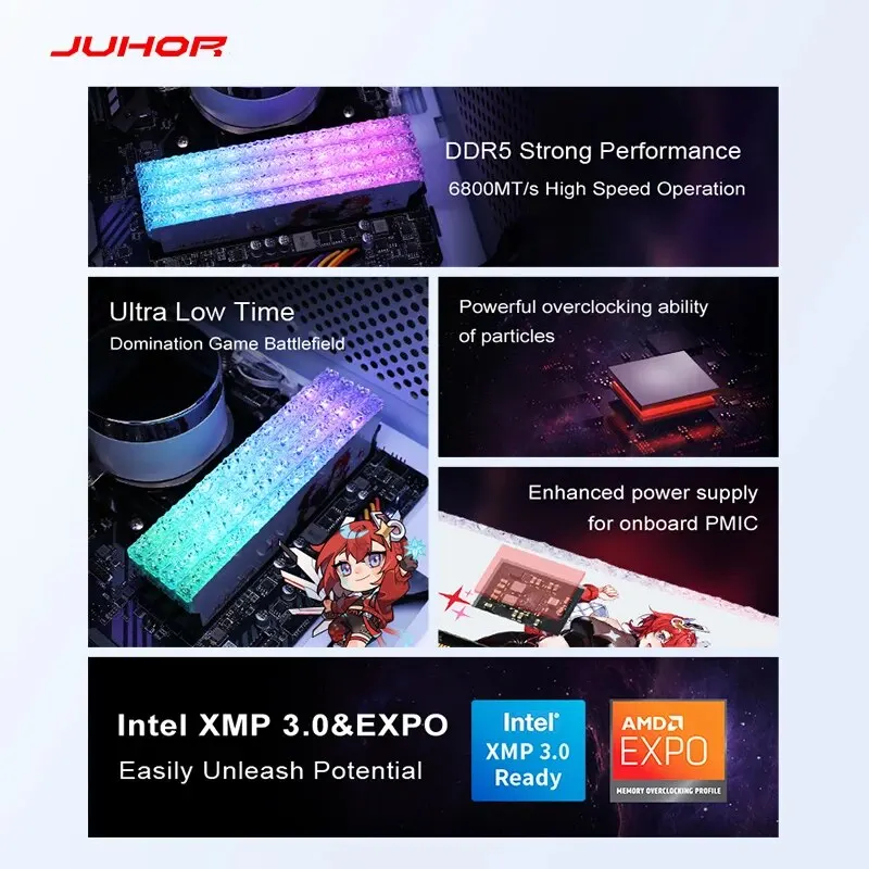 JUHOR DDR5 RGB Memory 16GB 6400MHz 6800MHz Hynix A- Die Original Chip Desktop Computer Ram images - 6