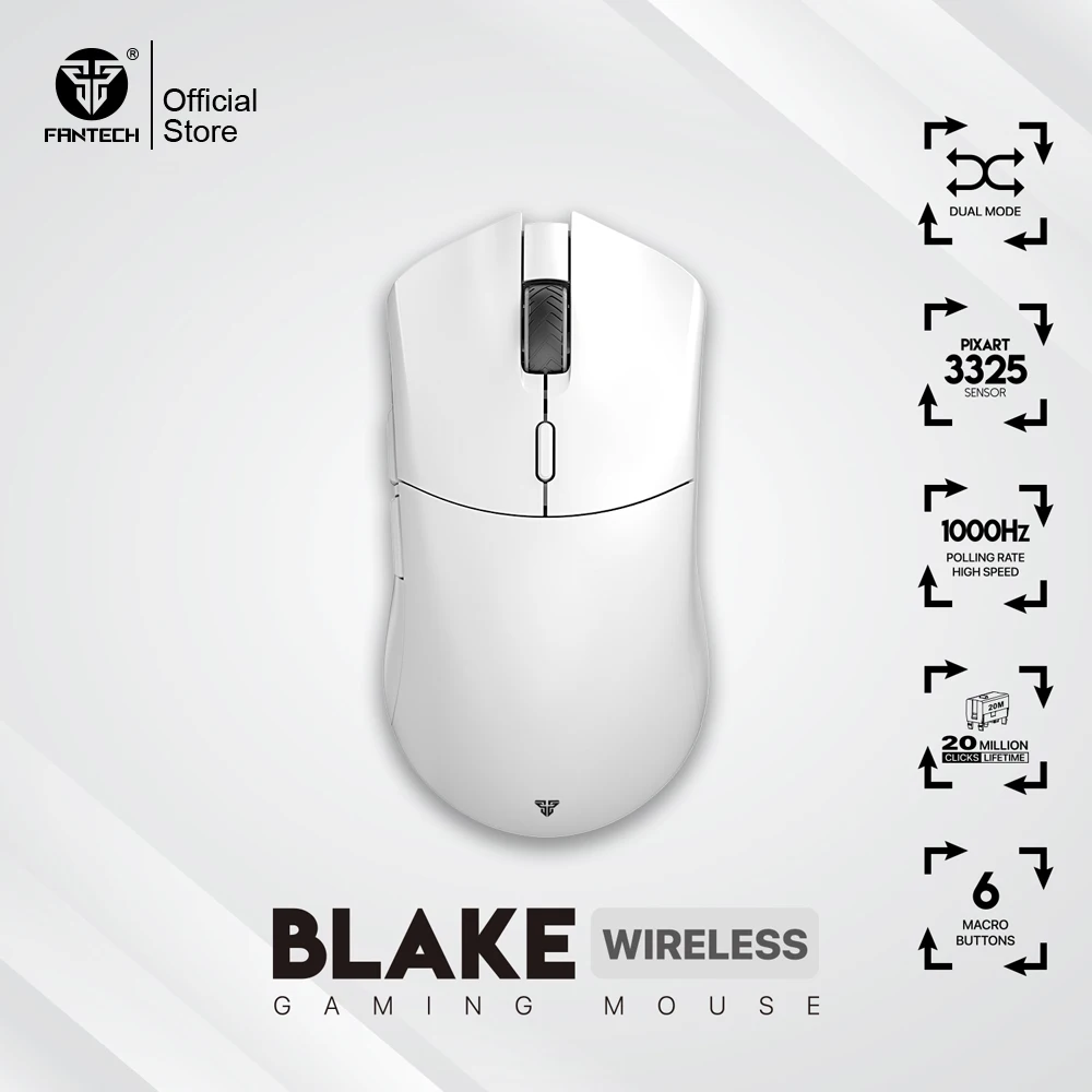 Беспроводная + Проводная игровая мышь FANTECH светлого цвета WGC5, PAW3325, 10000DPI, 20 миллионов нажатий