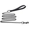 Leather Handle Chain Dog Durable Metal Chew Proof Dog Training Leash 115cm Heavy Duty Anti-bite Dog Giant Chain Leash with 2
