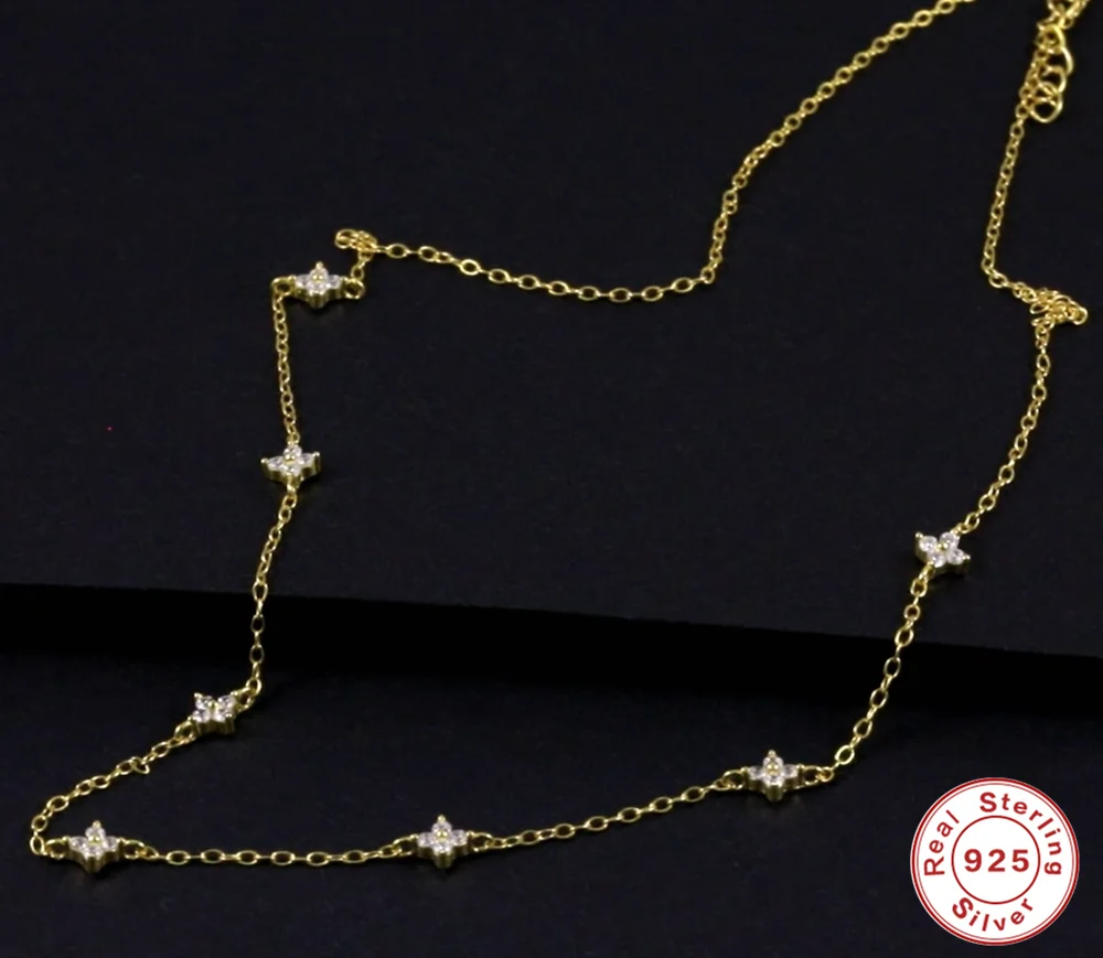 AIDE 925 Sterling Silver Stacking Choker Chain Women Dainty Flower Zircon Necklace Geometry Korean Clavicle Neck Jewelry Gifts