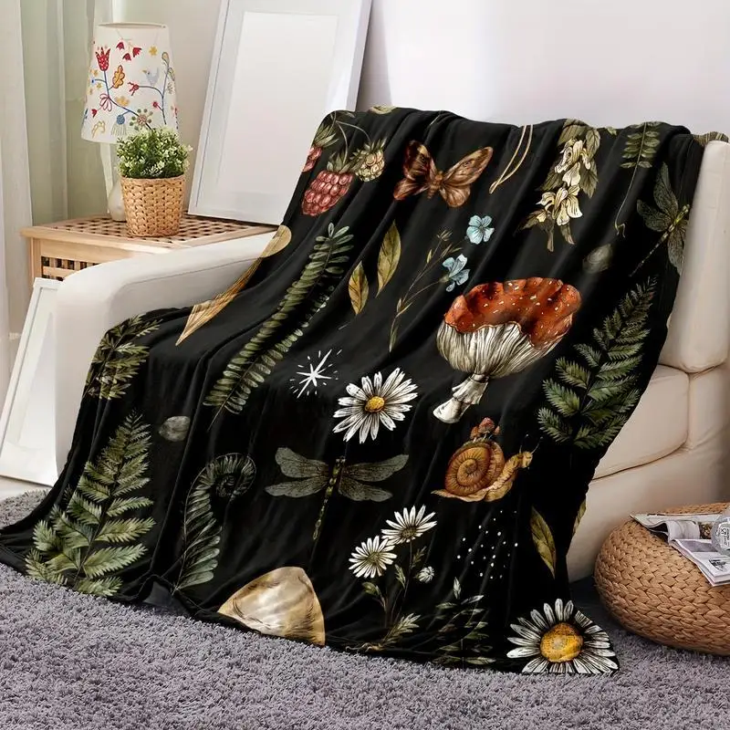 Soft Flannel Sofa Blanket TV Blanket, Soft and Warm Forest Mushroom Pattern Flannel Blanket - Great for home, travel and camping 3