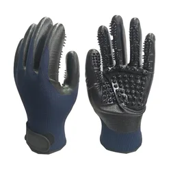 Pet Grooming Glove - Silicone Massage & Deshedding Brush (Dark blue)