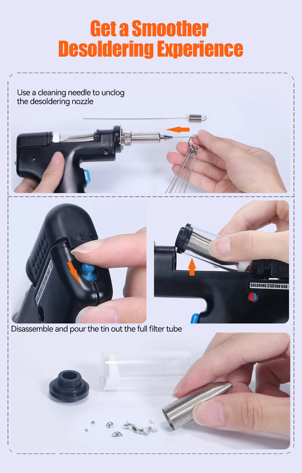 Silverflo 948 Desoldering Station 90W Suction Tin Gun Electric Vacuum Solder Sucker Gun For  IC Chips In-Line Pins Repair best soldering iron for electronics