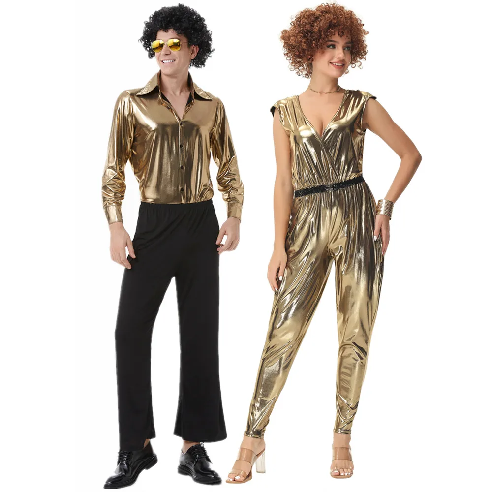 

Purim Adult Retro Hippie Costume Couples Halloween Cosplay Party Vintage 70s 80s Disco Stage Performance Dancing Costume