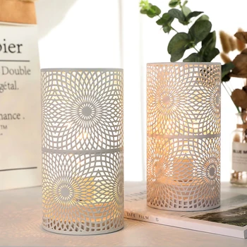 2 Pack Modern Nordic Cylinder Table Lamp Night Light Candle Holder for Bedroom Illumination Warm White Gift Room Decor