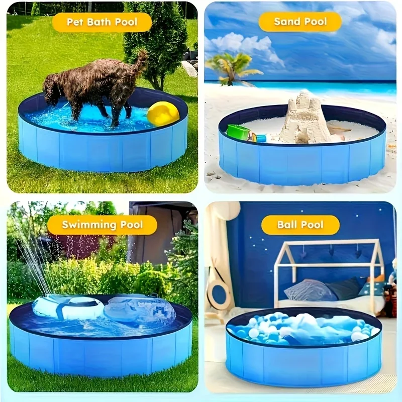 Vasca da bagno per cani Vasca da bagno blu per animali domestici per uso interno ed esterno, adatta a tutte le razze di cani, facile da pulire, bordi robusti - immagine 3