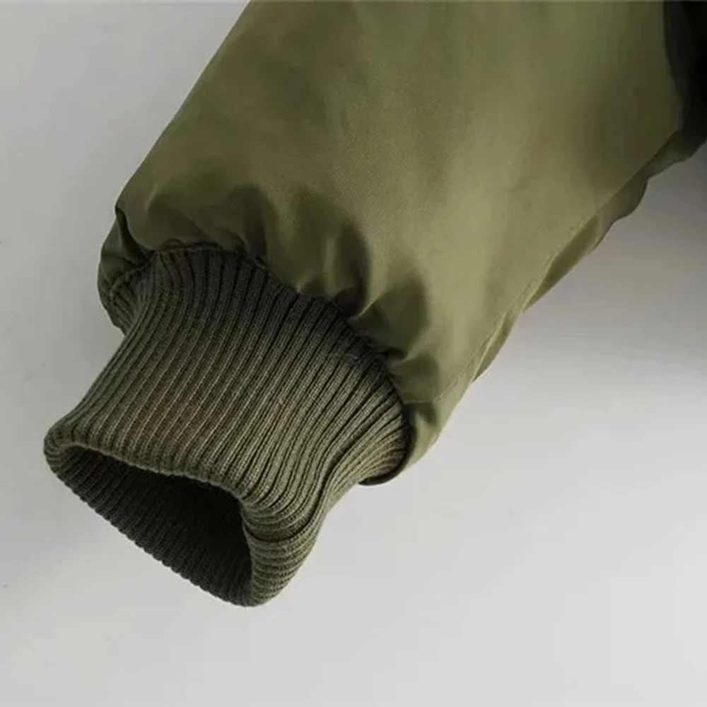 S57a9d7e3b8f243bdb8b218e55c5784831 Women's Fashion Aviator Jacket Army Green Round Neck Long Sleeve Pockets Warm Jacket Autumn and Winter Women's Short Jacket Mallzona
