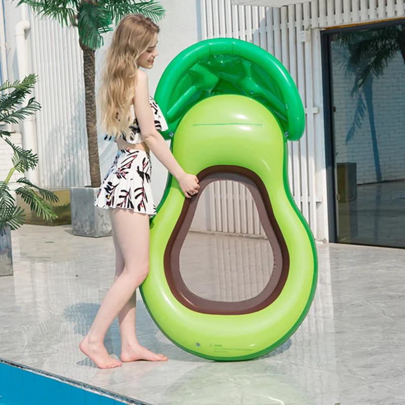 

New Avocado Inflatable Swim Ring with Awning Floating Row Recliner Inflatable Rubber Ring Beach Floating Bed Swimming Pool Toy