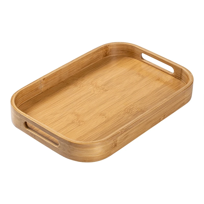 Rectangular Bamboo Wooden Tea Tray Solid Wood Serving Tray With Handle