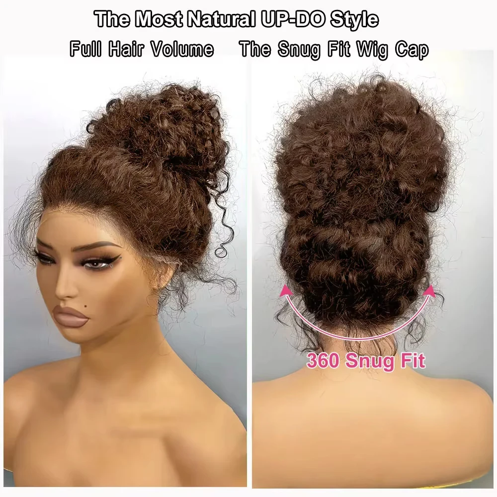 Chocolate Brown Deep Wave HD 360 Full Lace Wigs Invisible Strap Drawstring Sung Hd Lace 360 Lace Front Glueless Wigs Human Hair