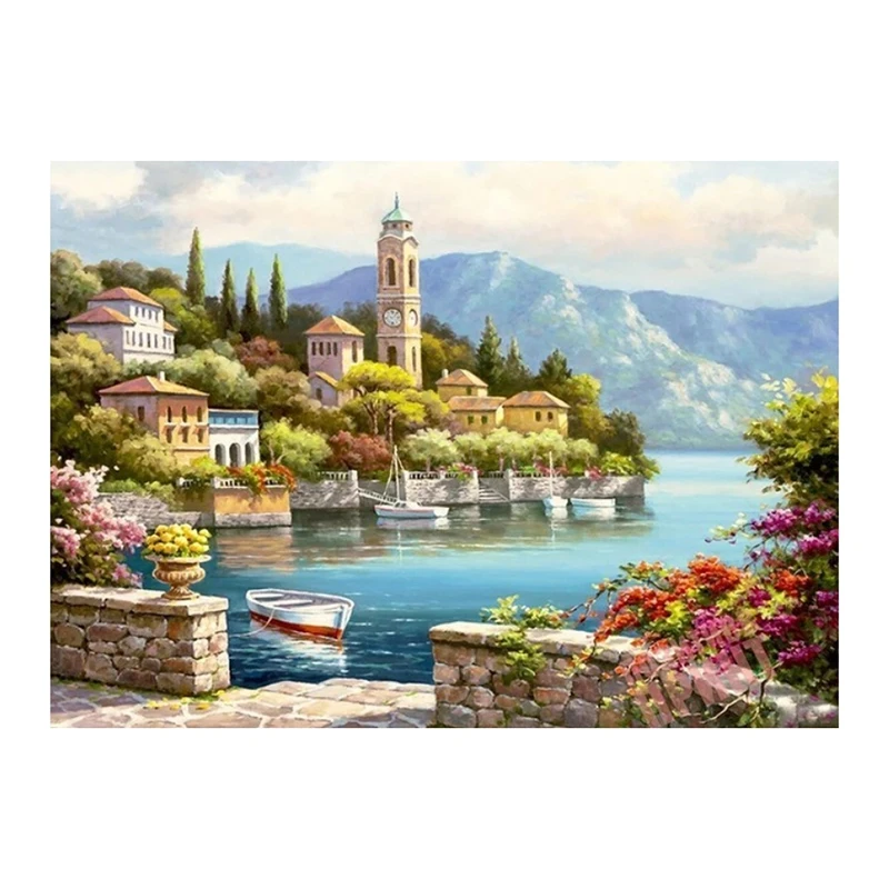 

Алмазная живопись «сделай сам», полностью Алмазная круглая Алмазная картина, крест для украшения гостиной, ремесла, морской город