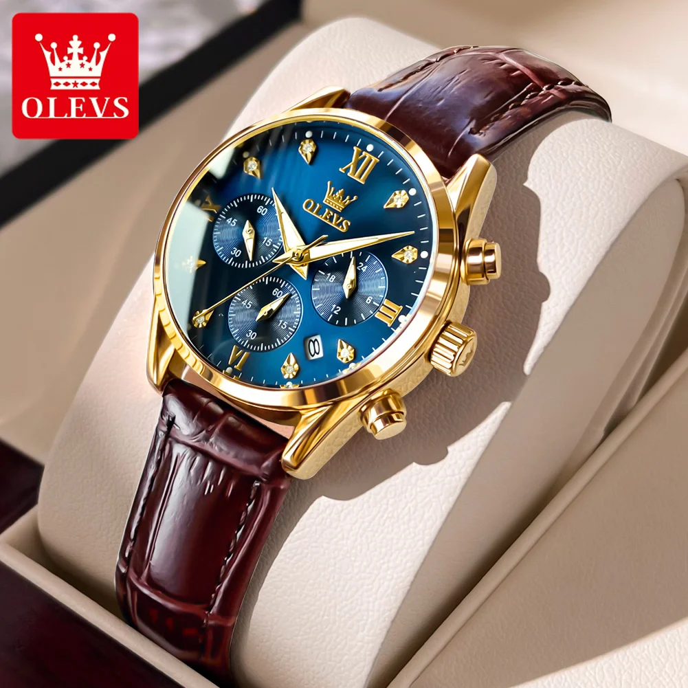 OLEVS Women's Watches Luxury Waterproof Luminous Quartz Watch Multifunctional Leather Strap Original Certified Brand Wristwatch