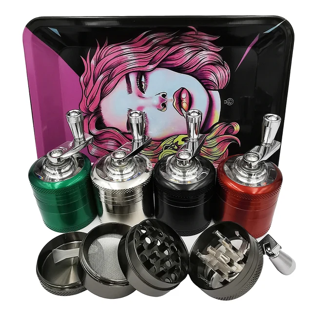Metal Rolling Tray & Crank Grinder 2 Metal Rolling Tray & Crank Grinder 2