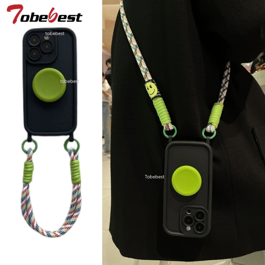 Candy Color Crossbody Phone Holder Case with Lanyard and Wrist Strap Cover