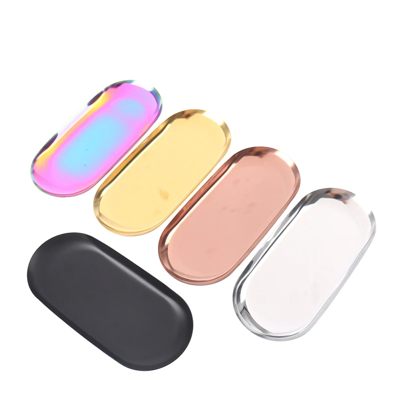 Stainless Steel European Jewelry Storage Tray Metal Cosmetic Storage Oval Cake Fruit Dessert Tray Snack Plate Kitchen Organizer 6
