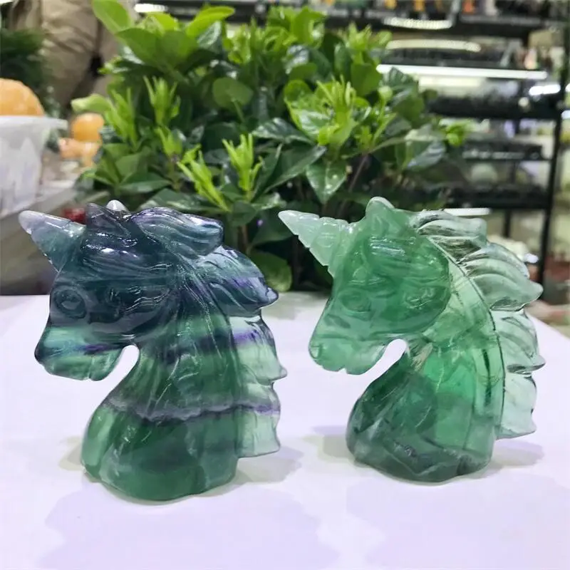 

Natural Fluorite Unicorn Crystal Animal Healing Carving Cute Fashion Healthy Children Toy Home Decoration Christmas Present 1pc