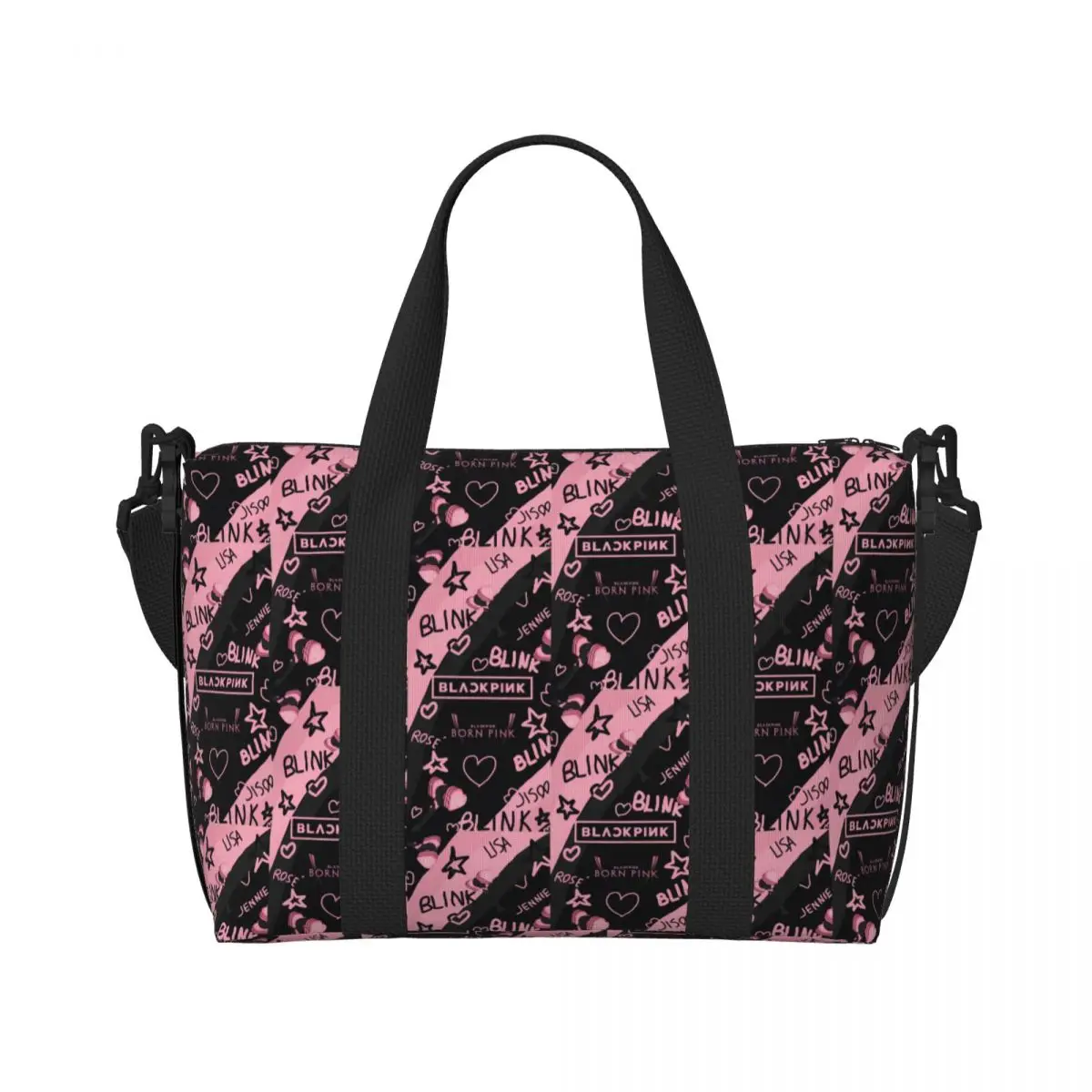 Travel Bags Kpop Bp Blacks Pinks Groceries Tote Shopping Bags Women Large Capacity Gym Beach Travel