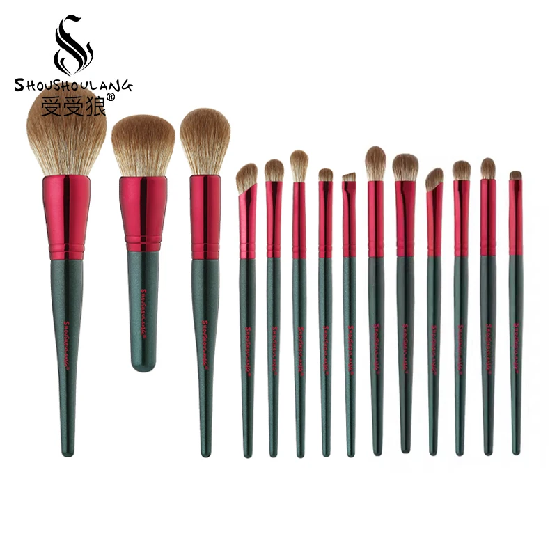 Shoushoulang 전문 메이크업 브러쉬 세트 14pcs 페이스 파우더 블러쉬 ..