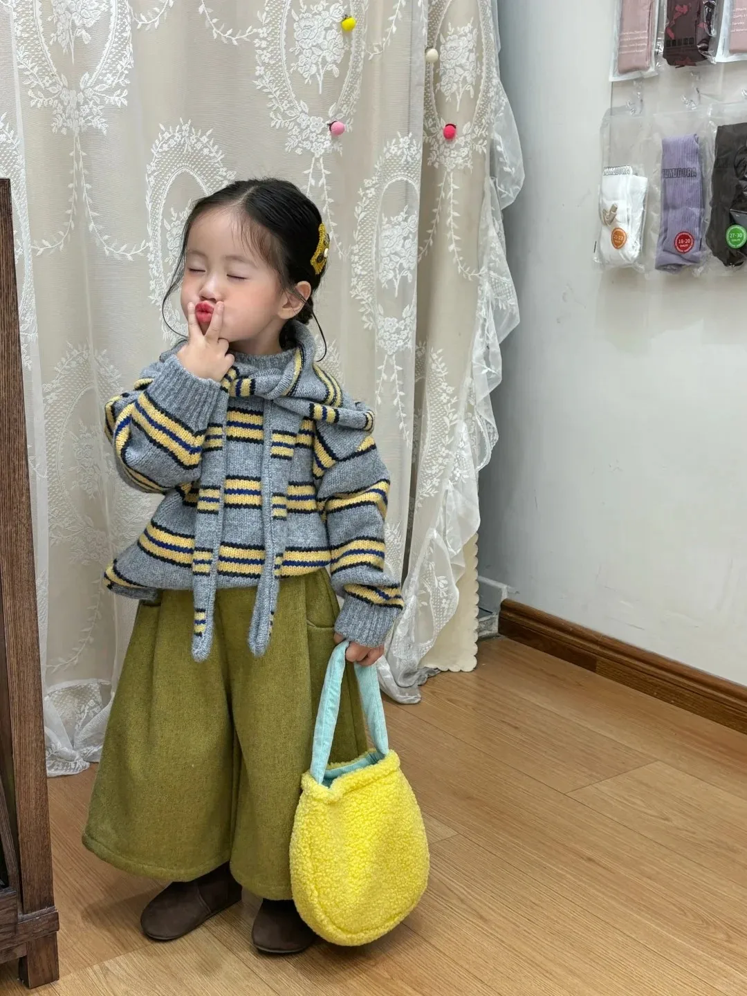 2026 새로운 어린이 소녀 줄무늬 니트 스웨터 모자 봄 가을 어린이 풀오버 점퍼..