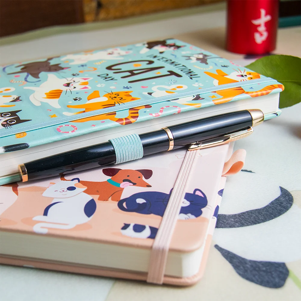 Cat Notebook a5 Dotted Journal National Pet Day Diary cartoon cats Dot Grid bullet PU Hardcover Notebooks
