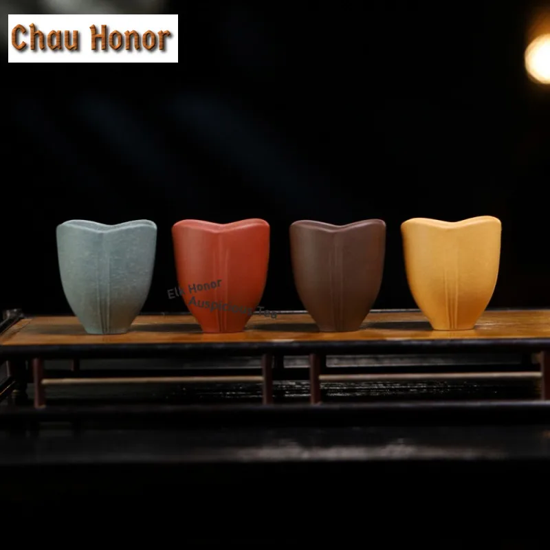 70ml Yixing Purple Sand Lotus Leaf Teacup Retro Tea Bowl Tea Cup Set Tea-tasting Personal Cup Chazhan Master Cups Chinese Teaset