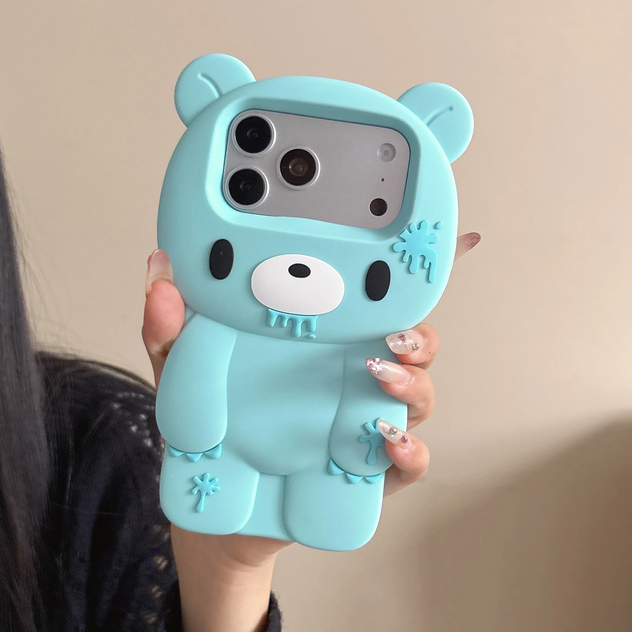 3D Cartoon Cute Blue Bloody Bear Soft Silicone Phone Case