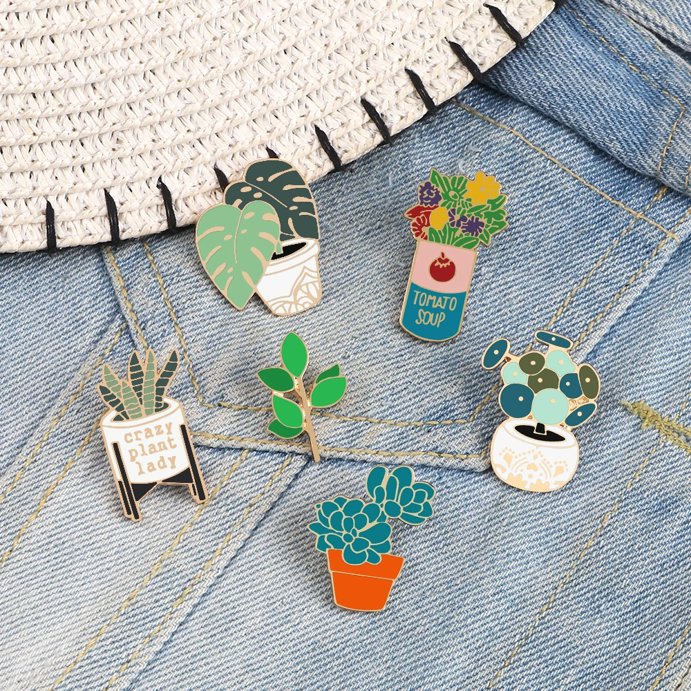 Well-meaning Plant Killer Potted Brooch Pins Enamel Metal Badges Lapel Pin  Brooches Jackets Jeans Fashion Jewelry Accessories