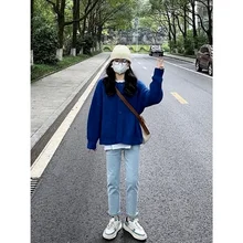 

Lazy Cardigan Wild Loose Simple Sweater Plus Velvet Thick Thick Section Autumn and Winter New Fashion Trend Retro Japanese Top